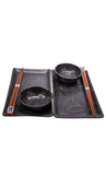 SUSHI SET - MT BLACK STYLIZED FLOWERS  w/ CHOPSTICKS